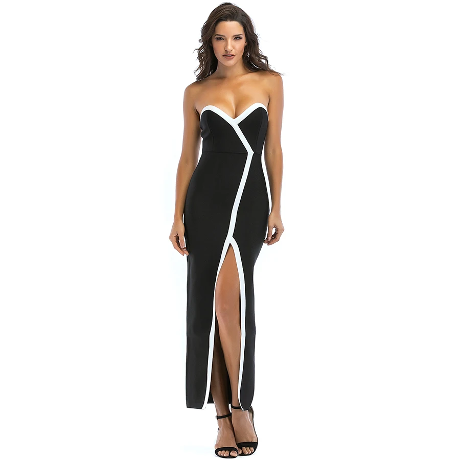High quality tube top Split long evening dress backless sexy bandage dress clothes woman