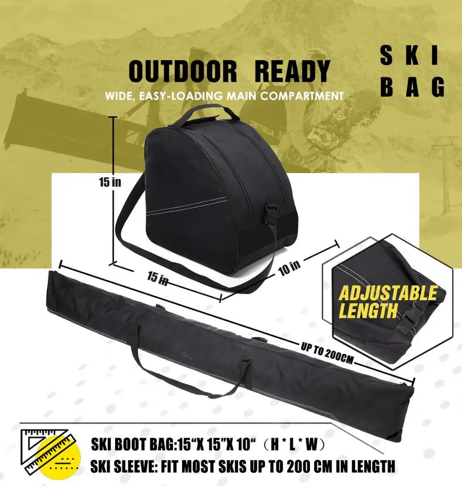 
Black Ski bag and Ski Boot bag Skis Up to 200 cm and Boots Up to Size 13 