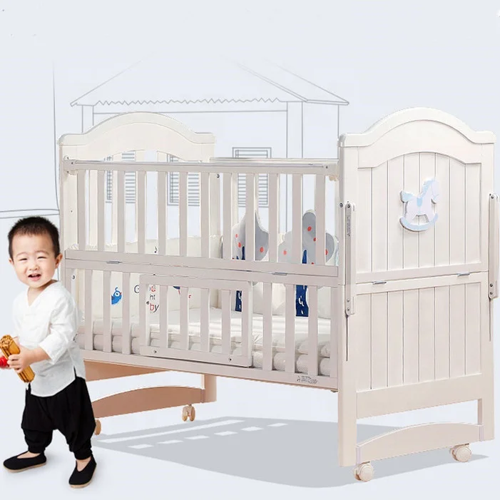 Solid wooden white painting bumper cribs cot  baby cradle swing bed for baby 0-3 years