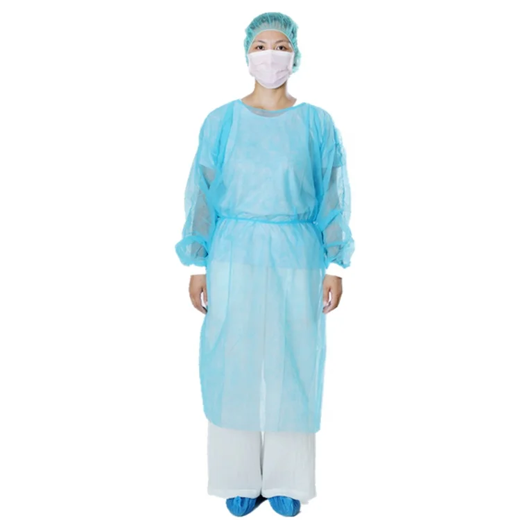 Blue Disposable Non-woven/PP/SMS  Isolation Gown With Elastic Cuffs