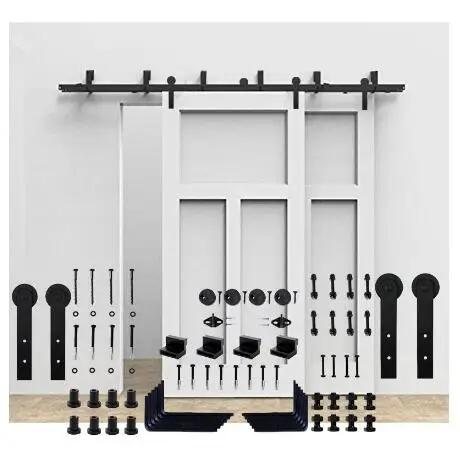 
Simple Rollers Sliding Barn Door Hardware for Wood Double Doors Antique 