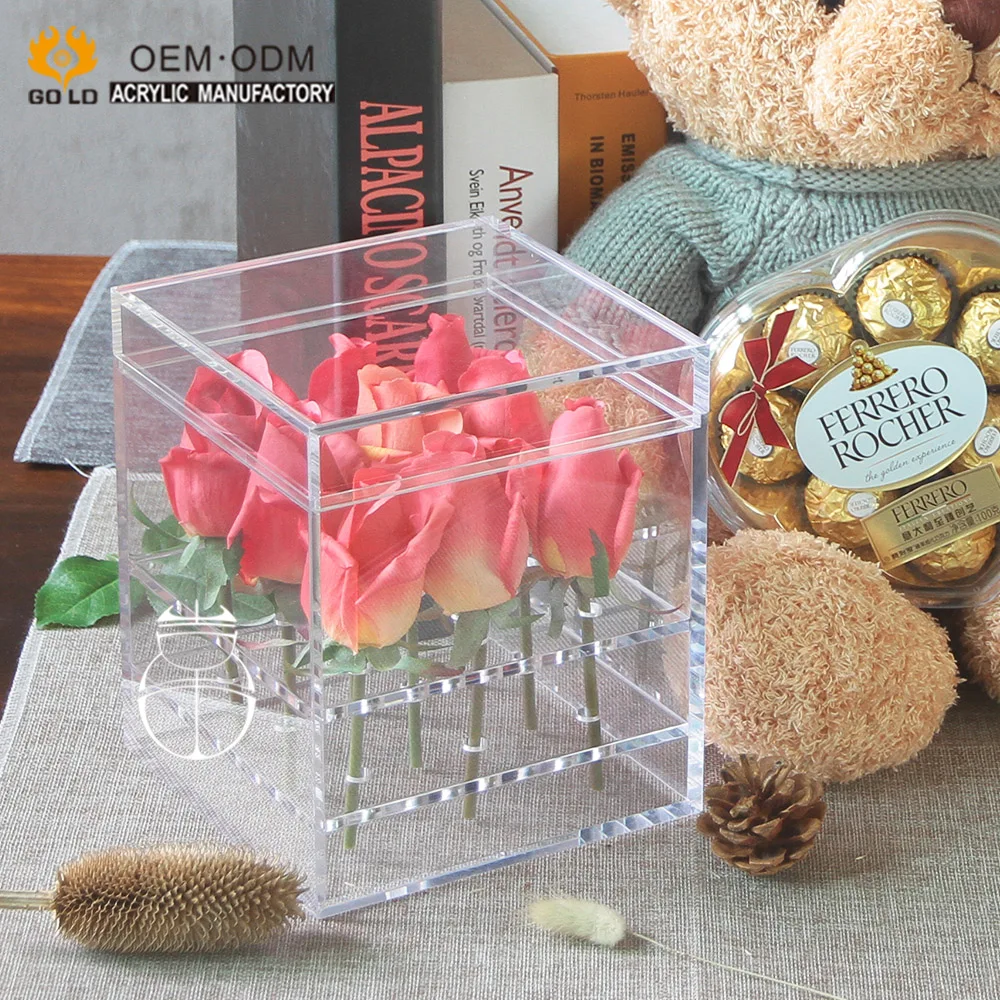 Display Case Acrylic Clear Acrylic Gift Packaging Box Acrylic Rose Box For Flower Roses Packing