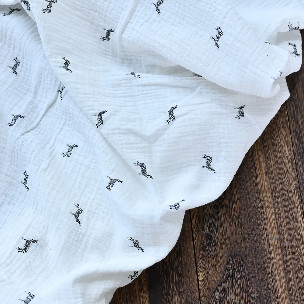 Natural crinkly texture printed 100% cotton double layer gauze muslin fabric for baby clothes