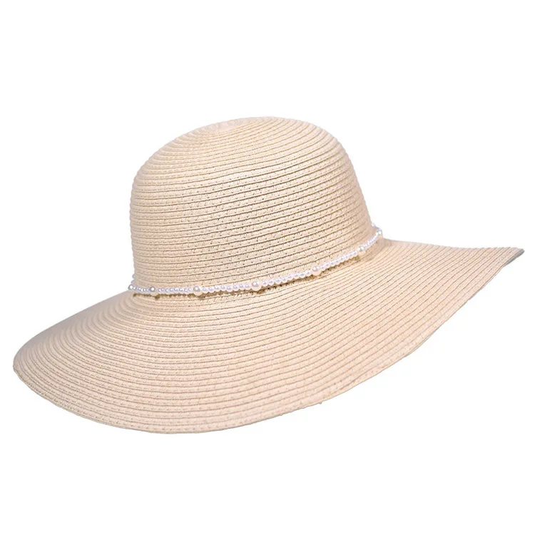 Wholesale custom lady raffia paper boater floppy straw hat panama summer beach sun hats for women