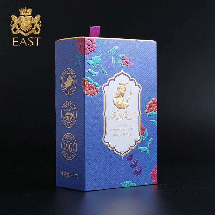 Blue Mini Custom Essential Oil Drawer Packaging Box,Printing paper box for lipstick, Hot stamping paper Skincare packaging boxes