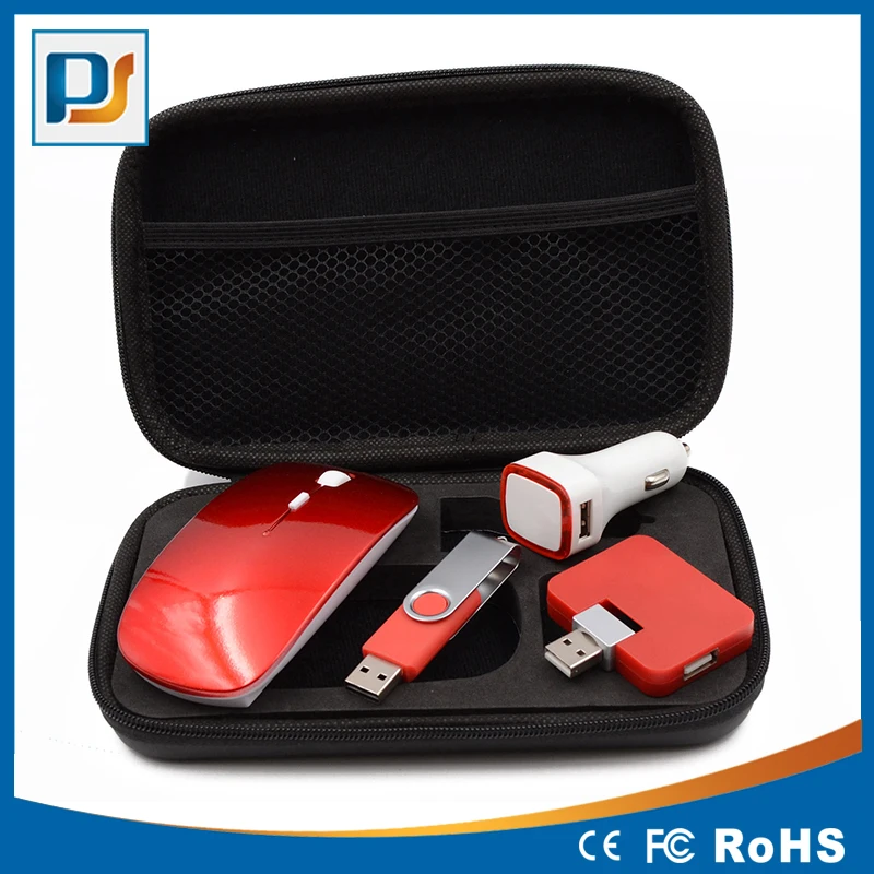 High Quality Laptop Travel Charging Kit with Wireless Mouse, USB Flash Driver, Car Charger and USB Hub