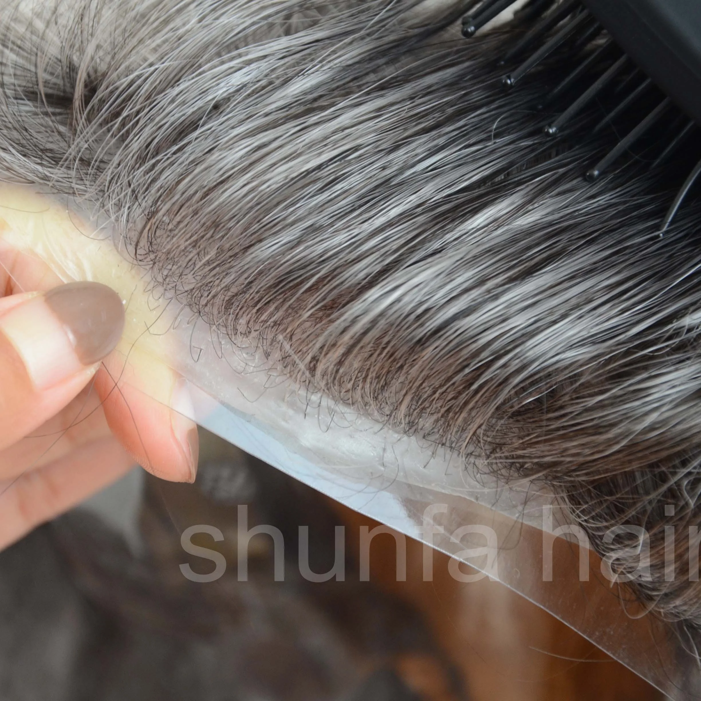 
natural looking ultra thin skin V-loop human hair prosthesis for men 