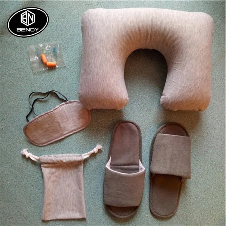 Лидер продаж, набор для путешествий Amazon airline с надувной подушкой, маска для глаз, Тапочки