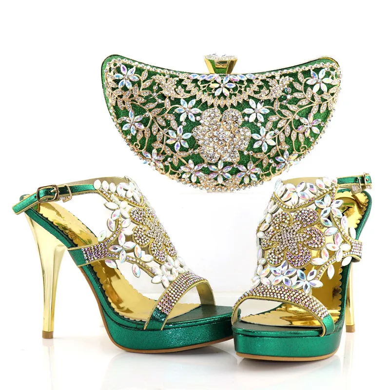 Rortydream beautiful red lady party shoes and bag wedding crystal shoes 12cm ladies high heel shoes 8886-4