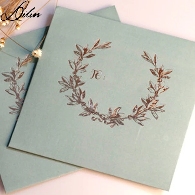 15.5X15.5cm Customized made gold stamping color paper square envelopes for business greeting card