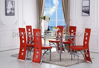 
Most popular tempered glass top powder coating leg dining table set design 