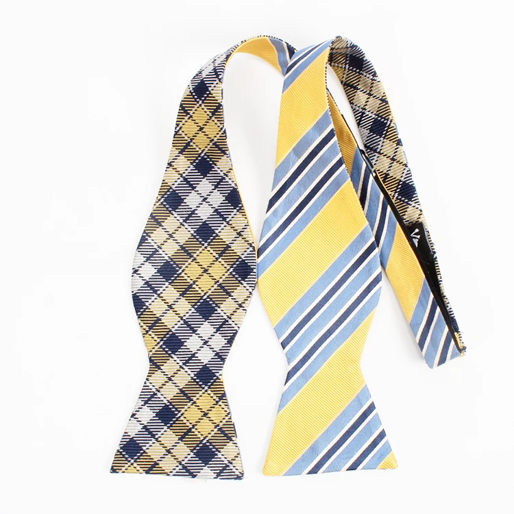 Stylish Yellow Strip Double Side Jacquard Self Bow Tie For Men