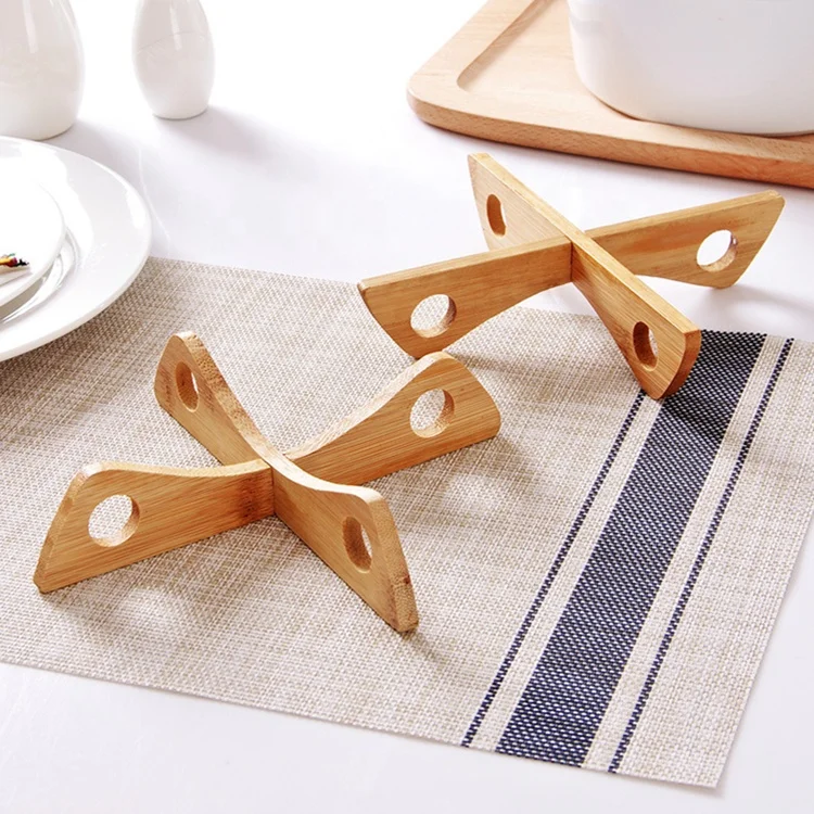Simple Detachable  Cross  Natural Bamboo Kitchen Thickened Anti-scalding  Pad Mat
