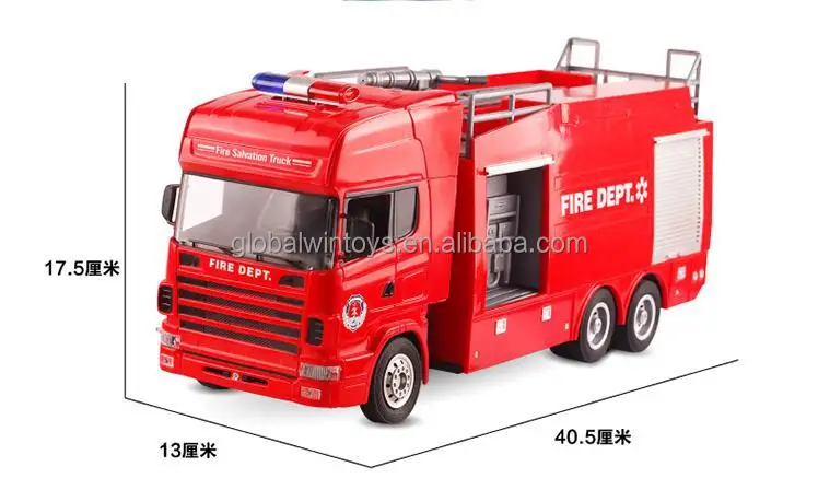 6ch Radio Control Toy Rc Fire Truck Toy With Water Spraying&Music For Kids
