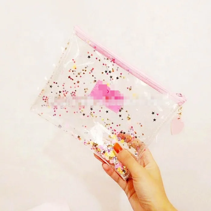 Customized  Mini fashion Glitter Clear Zipper PVC Cute Girl Beauty cosmetic  Bag