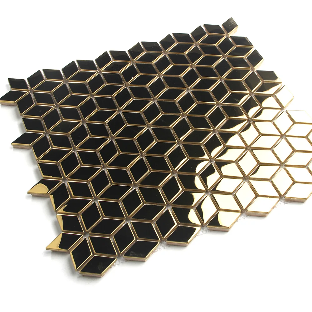 Rhombus shape gold and silver stainless steel mosaic wall tiles for home decoration design