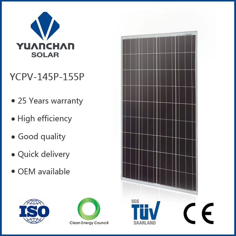 China OEM factory price high efficiency 18V 150w 160w poly solar panel