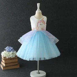 Unique boutique unicorn baby girl one piece dress colorful fluffy tulle horse frock patterns