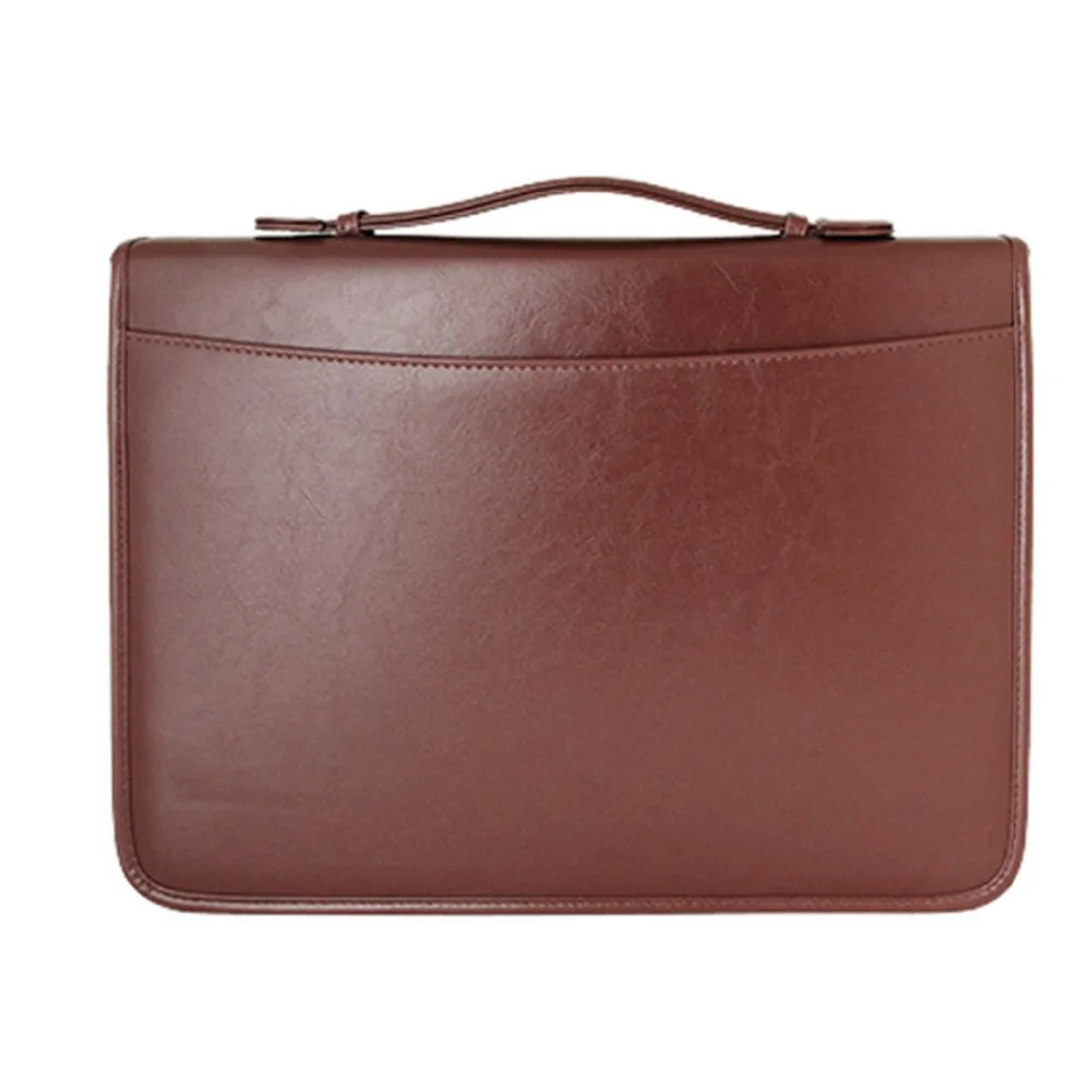 Brown Leather Zippered Executive Ring Binder A3 File Folder Art Portfolio Case