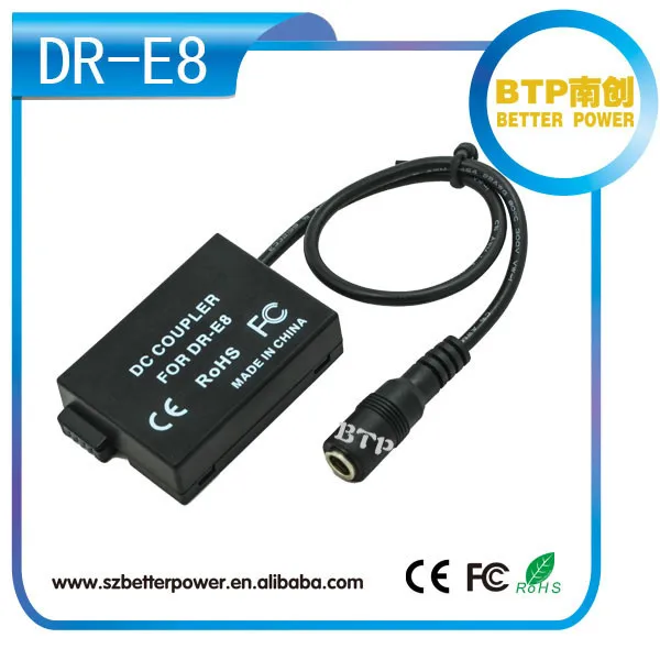 factory price digital camera power supply for canon EOS 550D/600D/650D DR-E8 dc coupler compatible with ACK-E8 ac adapter