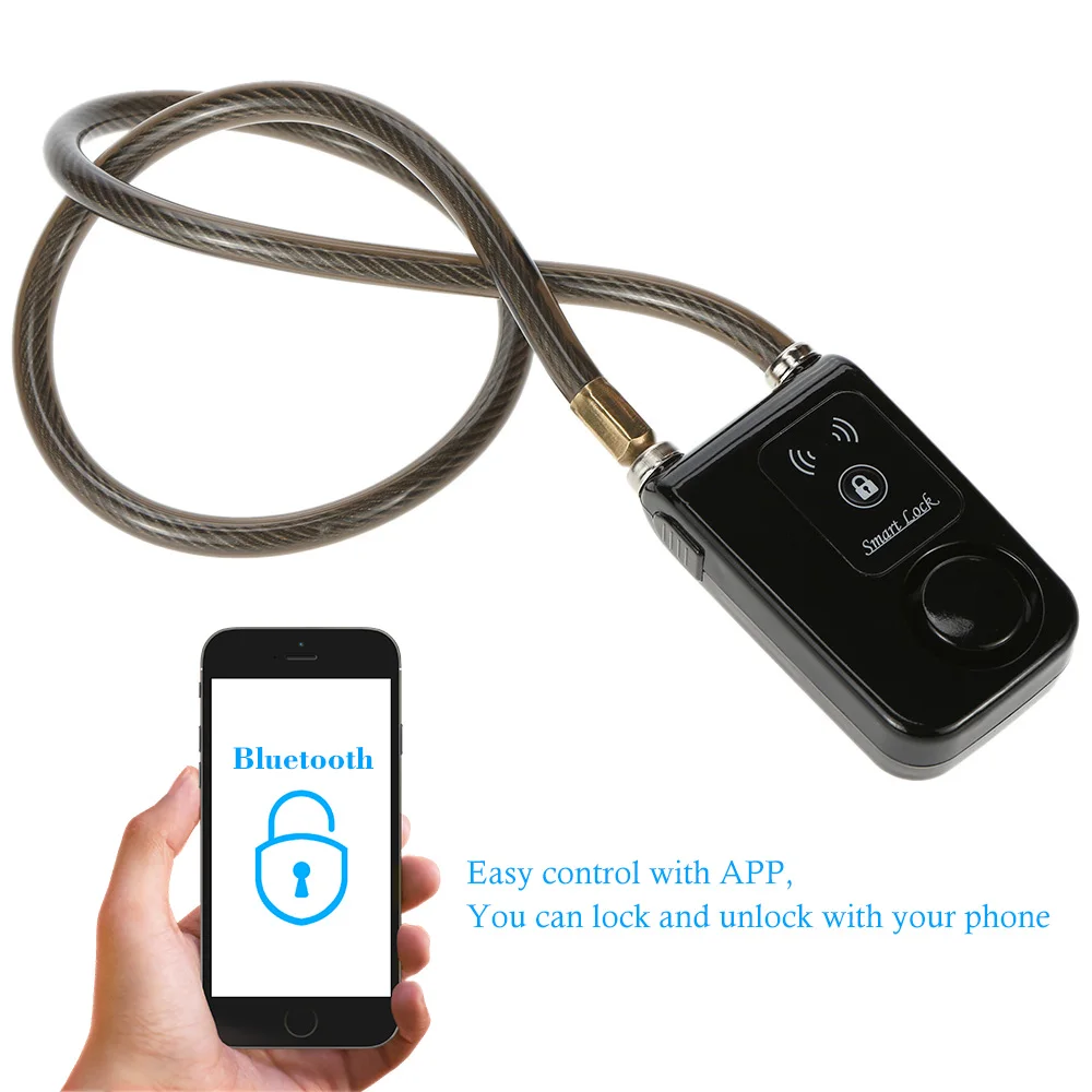 bike security accessories 110db alarm anti theft mobile phone app control outdoor bicycle steel wire smart cycle lock