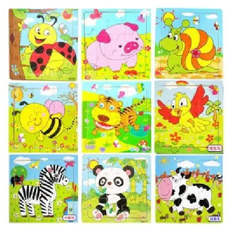 Educational 3D Cartoon Animals Wooden Jigsaw Puzzles Toys Kids Baby Games Toy Wood Puzzle Children Intelligence Development Toys