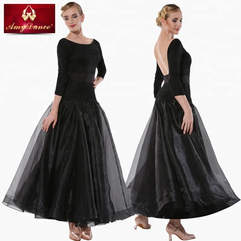 Elegant backless large organza hem lace performing ballroom dance wear clothes adult women ballroom dance dress