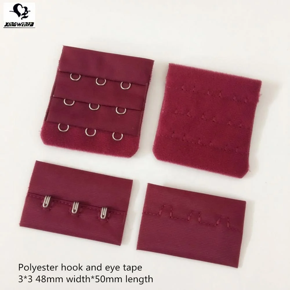 48mm 3*3 wine color Good quality polyester bra hook and eye tape