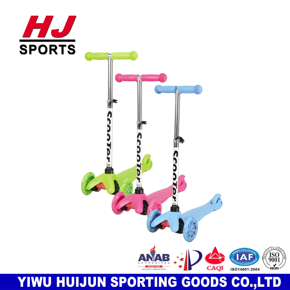 HJ-F063 HUIJUN 3 PU Wheels Mini adjustable T-Bar Scooters LED Wheels kick Scooters