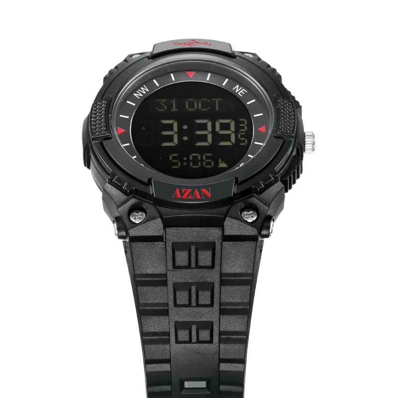 Digital muslim prayer azan wrist watch waterproof automatic Qibla compass islamic watch
