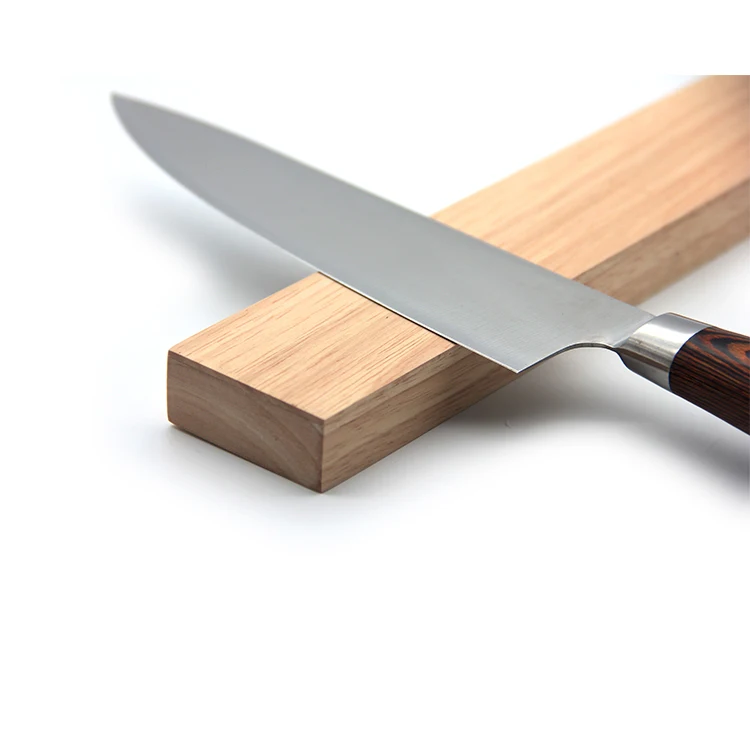 Concise 14 Inch Full Closed Model Rubber Wood Magnetic Knife Block Bamboo Magnetic Knife Holder with Neodymium Magnets