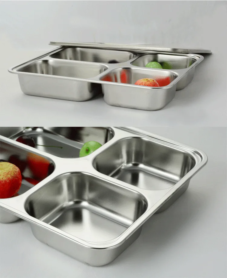 Wholesale Stainless Steel Divided Dinner Plate Sets 5 Compartments Plate With Lid