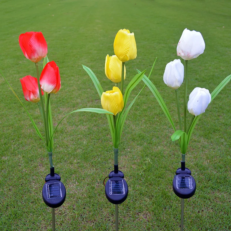 Fashion solar powered led solar garden lights flower tulip flower solar lights