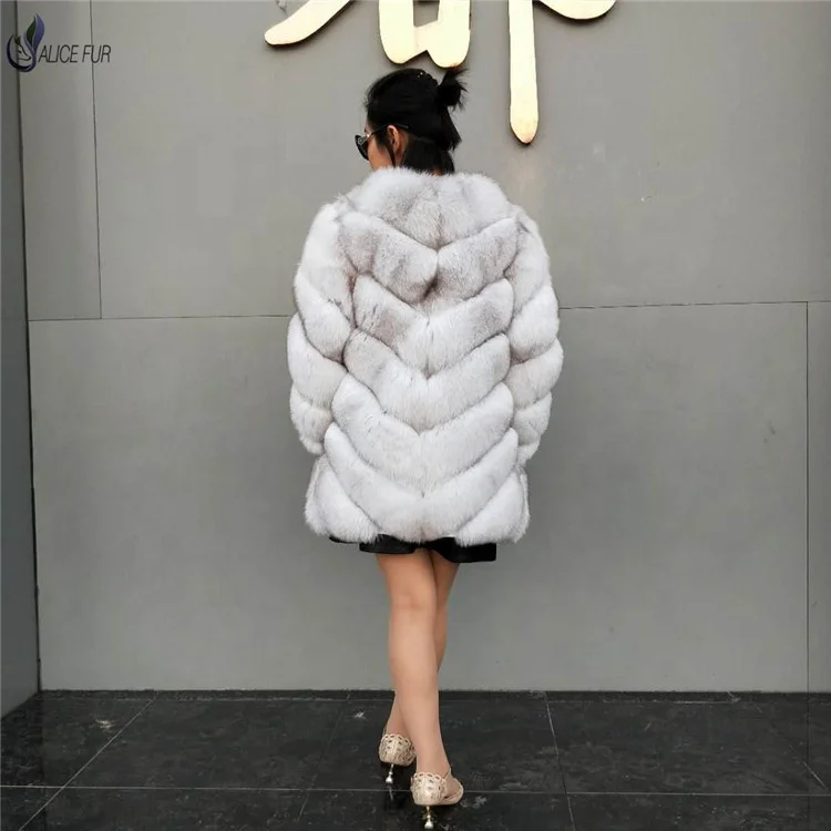 ALICEFUR Wholesale price high quality fashion fox fur coats real blue fox fur coat for sale