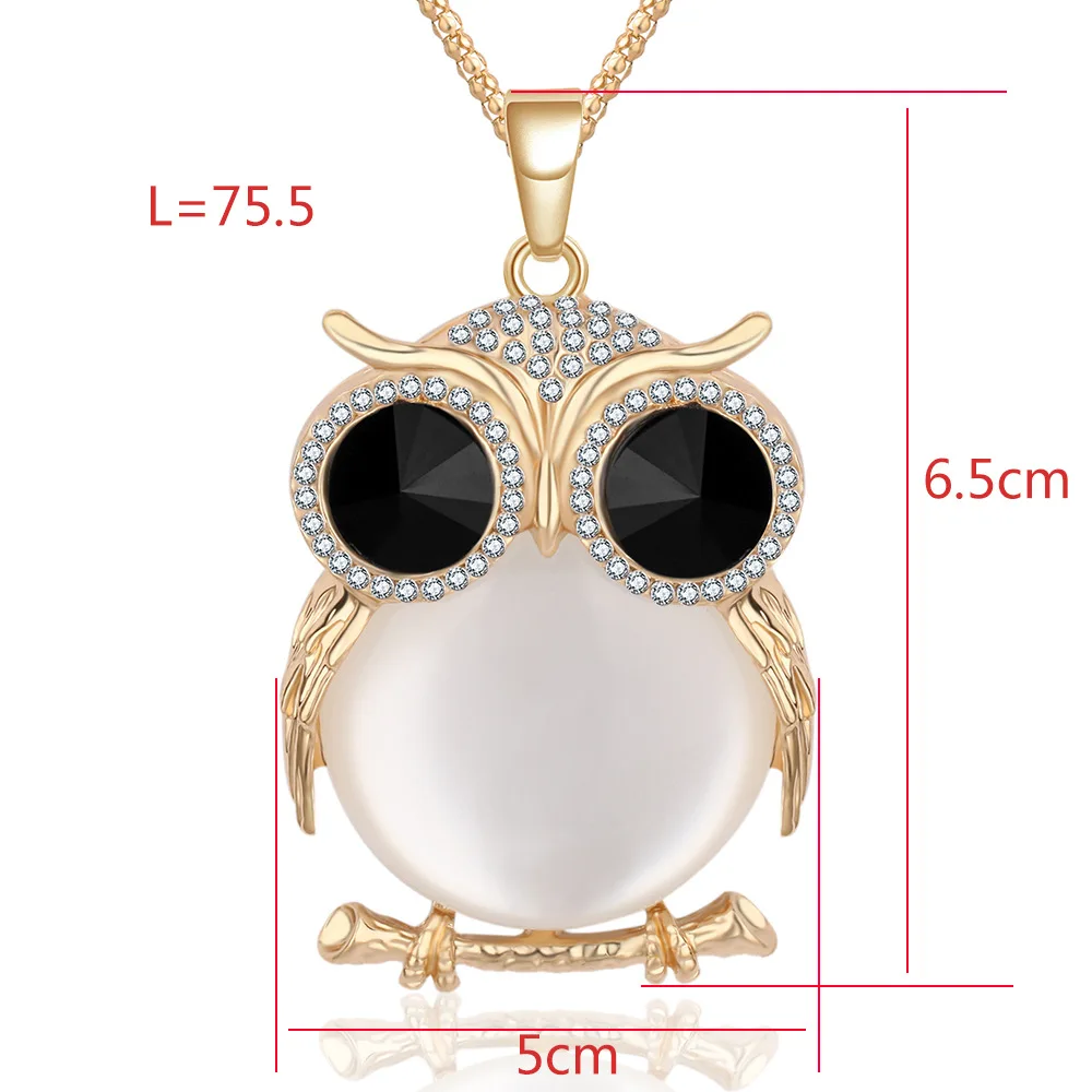 New Brand Fashion Charms Rhinestone Cute Gem Diamond Crystal Big Owl Necklaces&Pendants Sweater Chain Jewelry