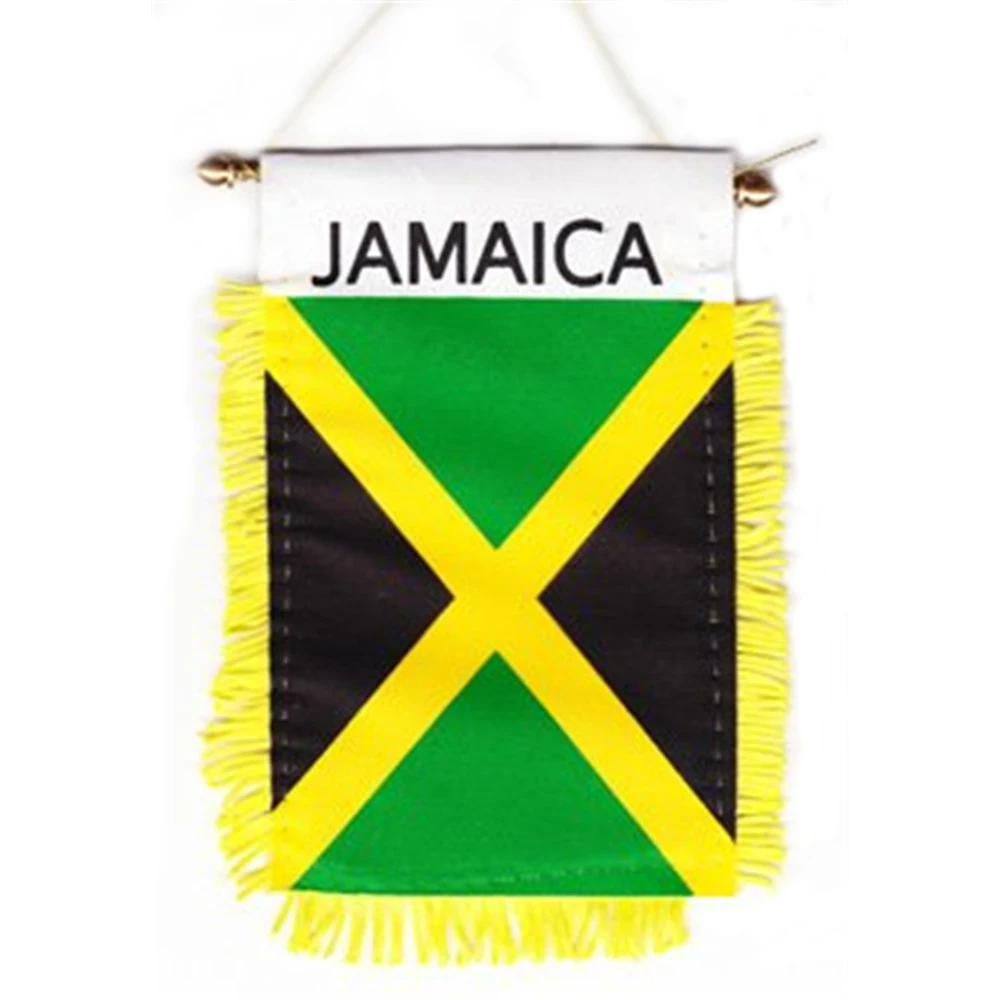 Hot Wholesale OEM quality portable tassel edge decorative custom Jamaican national hanging flag Jamaica wall hang banner