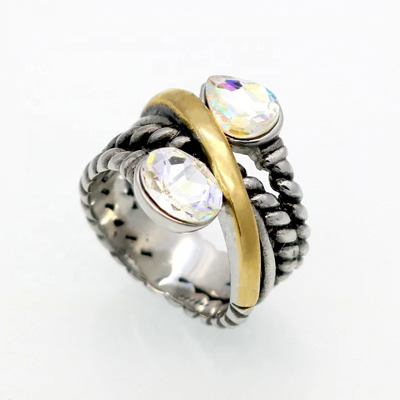 New fashionable 18K Gold Plated 316LStainless Steel gemstone Cheap Ladies rings jewelry set