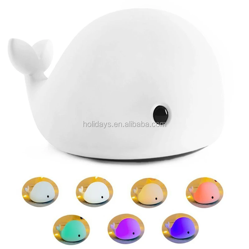 Whale Dolphin Design Silicone Colorful USB Rechargeable Sensitive Tap Control Bedroom Night Light