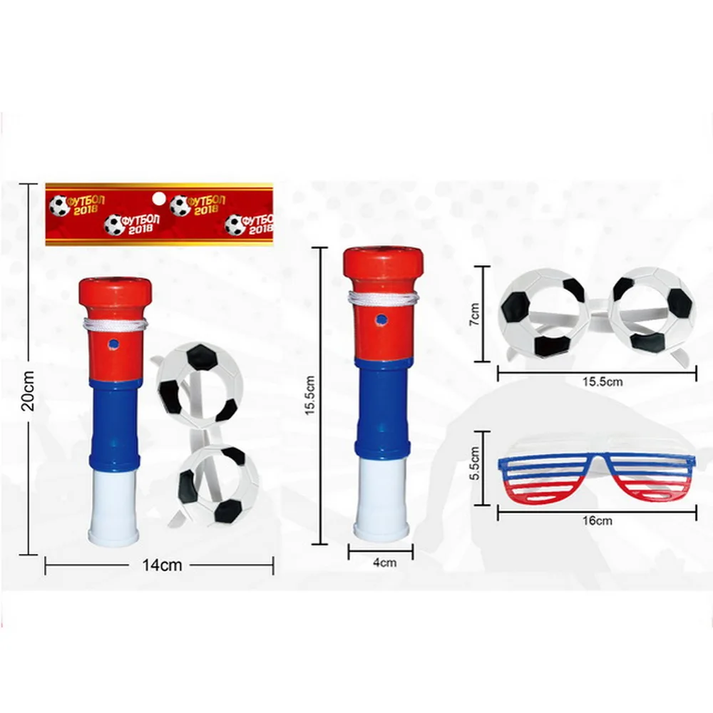 
Customize plastic football match air horn toy cheering mini trumpet with glasses 