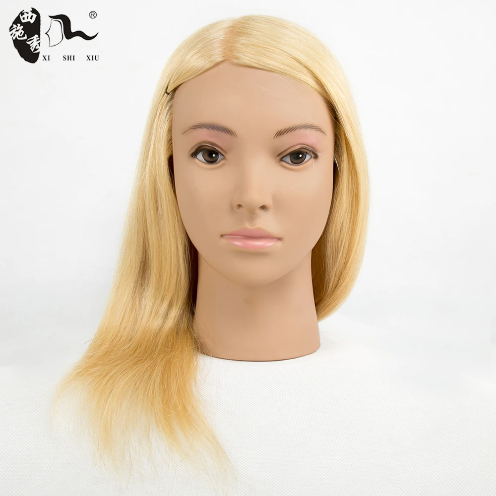 XISHIXIUHAIR 100% Human Hair Training Head with Shoulder Hair Styling Dyeing Coloring realistic Mannequin Practice Head Dolls