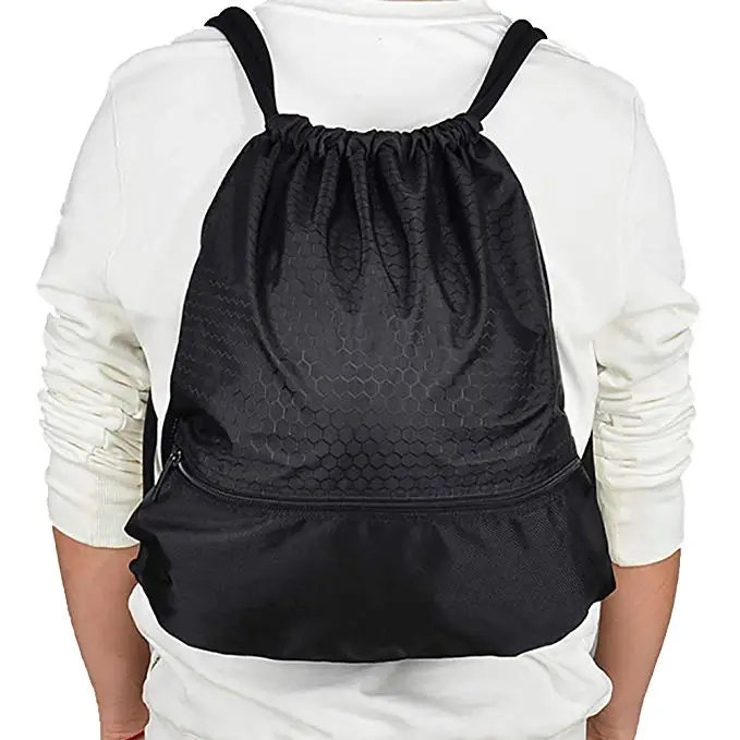 Custom logo premium sport backpack men,microfiber waterproof recycled nylon polyester drawstring backpack zipper bag