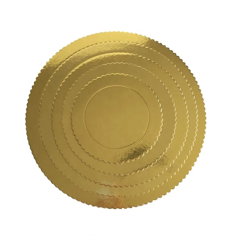 yiwu aotong golden foil paper 2200gsm duplex paper scalloped 3mm square cake board