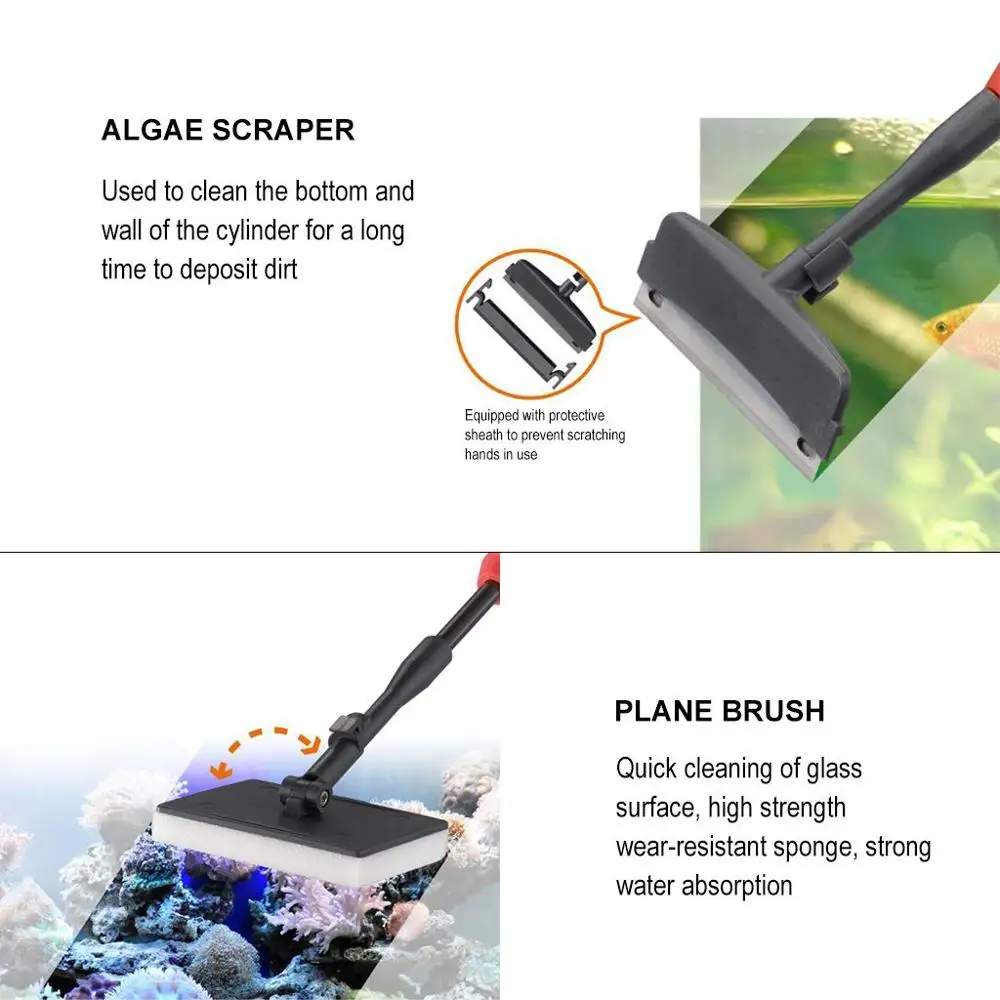6 in 1 Aquarium Cleaning Tool Kit Algae Scraper Scrubber Pad Sponge Telescopic Handle Fish Tank Brush Cleaner  for Saltwater