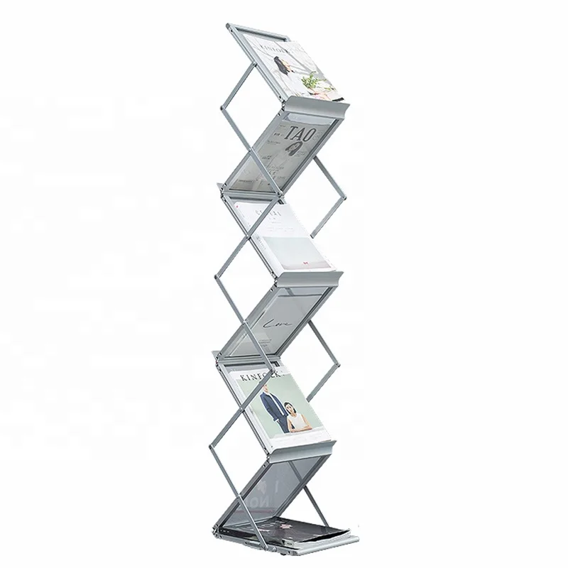 Aluminum Frame A4 Magazine Exhibition  Acrylic Board Display Stand Silver Folding Catalog Brochure Holder Stand For Promotion