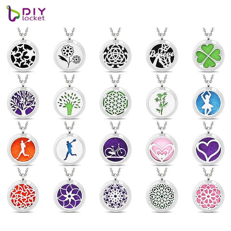
Wholesale 30mm Stainless Steel Aromatherapy Essential Oil Diffuser Necklace tree of life oil diffuser necklace 