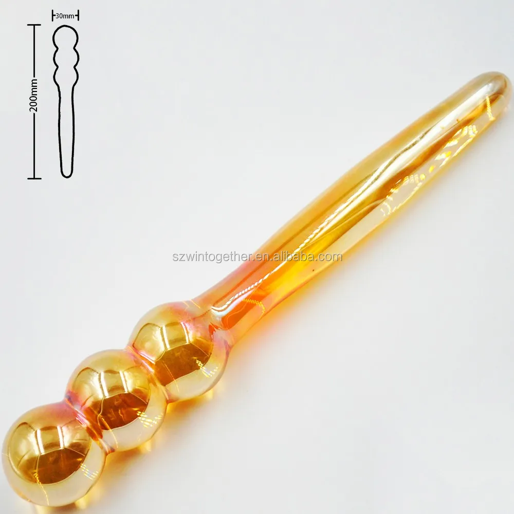 Female Male Masturbation Sex Products Gold Pyrex Glass 3 Beads Crystal Anal Penis Dildo