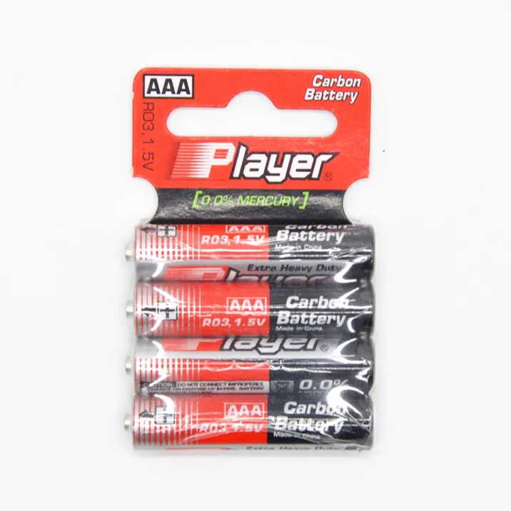 Zinc Carbon AAA R03 UM-4 Dry Batteries for Clock 4 Pcs/Insert Card R Player