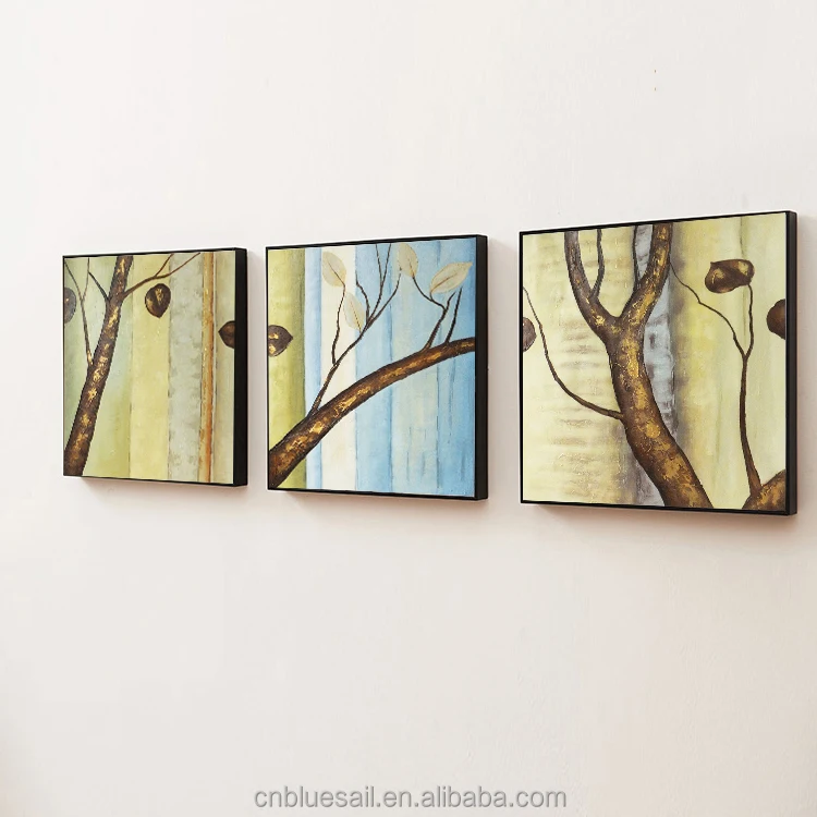 Popular modern tree handmade oil painting decoration plant on canvas 3 panel canvas wall art