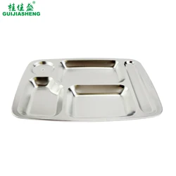 5/6 Sections Rectangular Lunch Divided Food Tray High Quality 304 Stainless Steel Snack Divider Dinner Plates for Adults