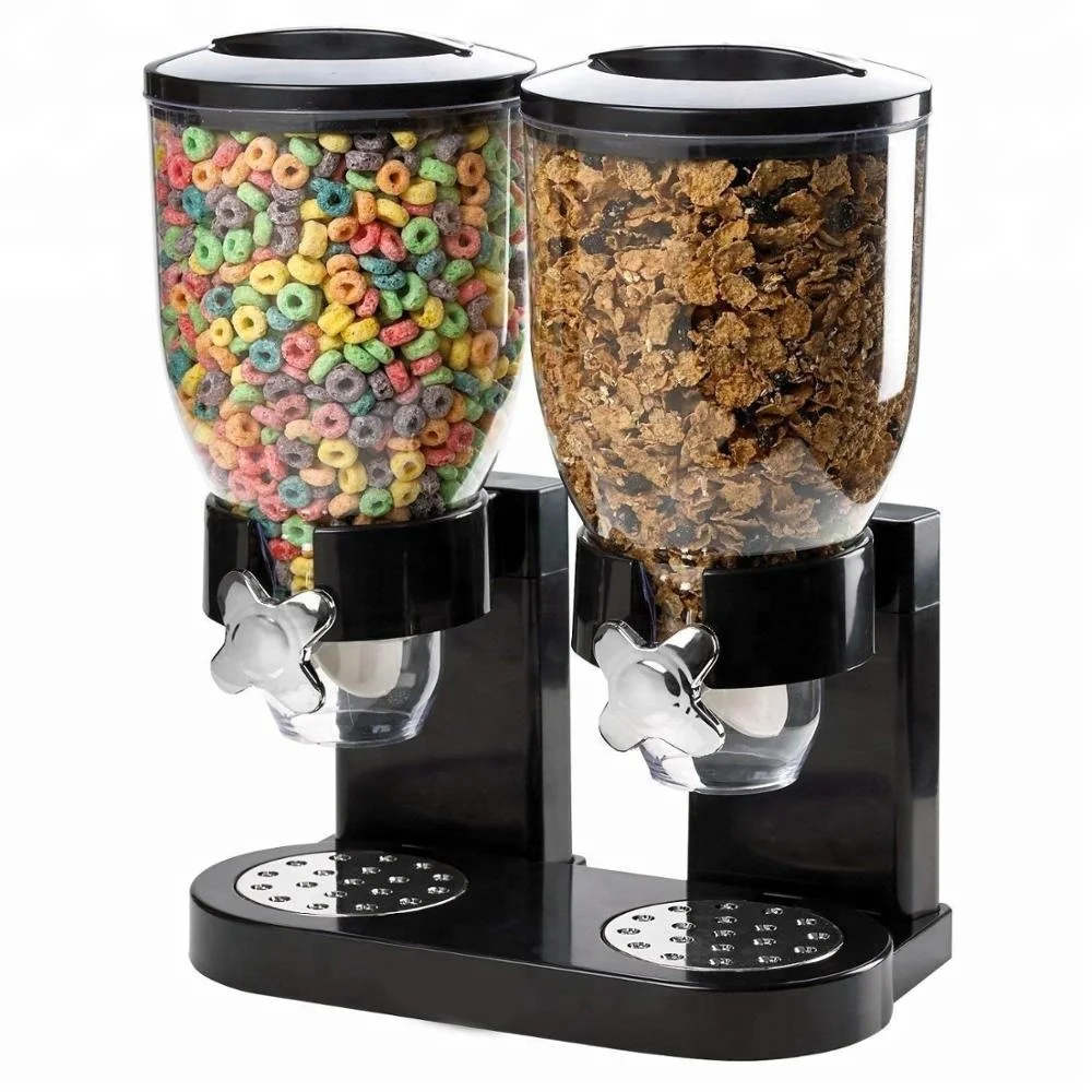 
Double Chamber Airtight Cereal And Dry Food Dispenser With Built In Spill Tray For Home Kitchen Countertops Breakfast Pets Cat F 